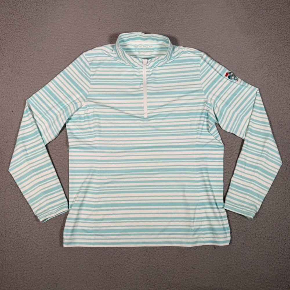 Peter Millar Celeste Basketweave Print Sun Shirt Womens Large 1/4 Zip Pullover